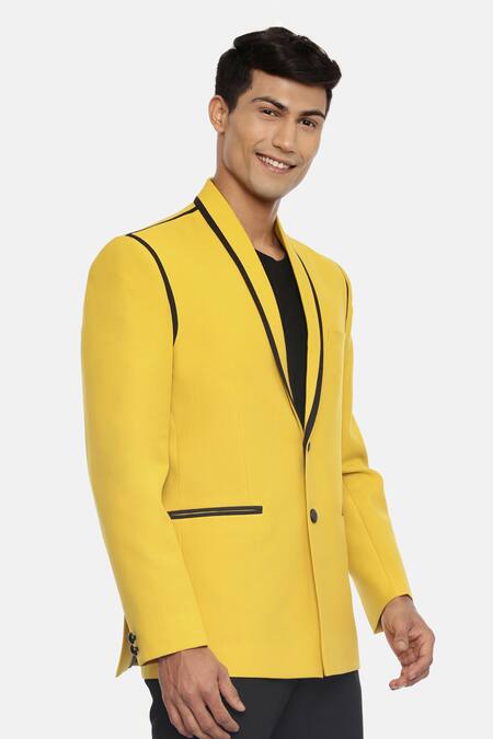 Mayank Modi - Men_Yellow Cotton Shawl Lapel Blazer For Kids_Online_at_Aza_Fashions