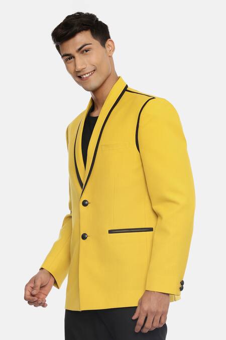 Buy_Mayank Modi - Men_Yellow Cotton Shawl Lapel Blazer For Kids_Online_at_Aza_Fashions