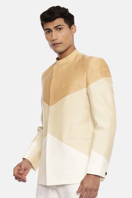 Buy_Mayank Modi - Men_Multi Color Silk Cotton Colorblock Bandhgala _Online_at_Aza_Fashions