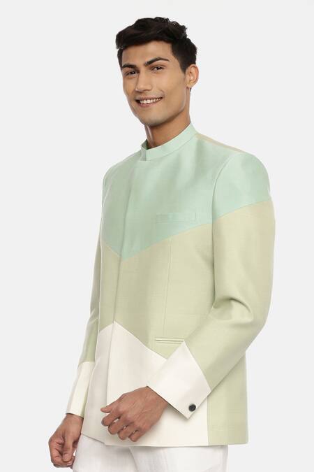 Buy_Mayank Modi - Men_Multi Color Silk Cotton Colorblock Bandhgala _Online_at_Aza_Fashions