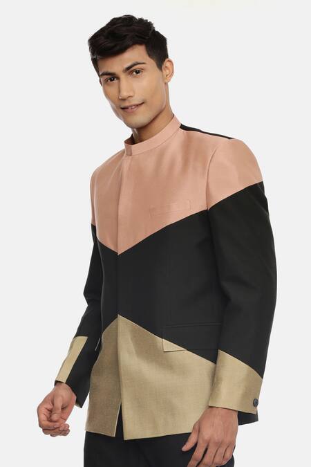 Buy_Mayank Modi - Men_Multi Color Silk Cotton Colorblock Bandhgala _Online_at_Aza_Fashions