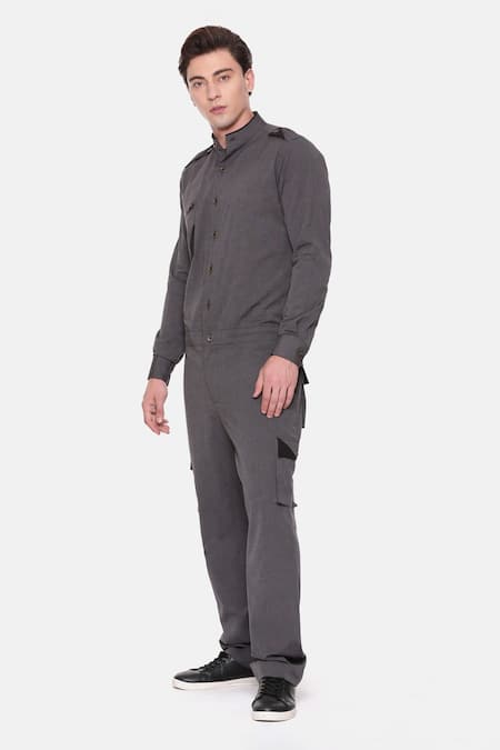 Shop_Mayank Modi - Men_Black Cotton Malai Solid Jumpsuit _Online_at_Aza_Fashions