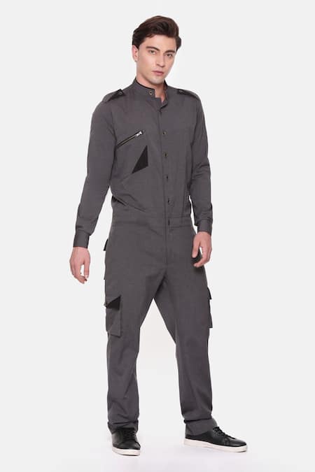 Mayank Modi - Men_Black Cotton Malai Solid Jumpsuit _at_Aza_Fashions