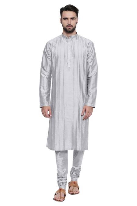 Buy_Mayank Modi - Men_Silver Cotton Satin, Cotton, Silk Embroidery Kurta And Churidar For Kids_Online_at_Aza_Fashions