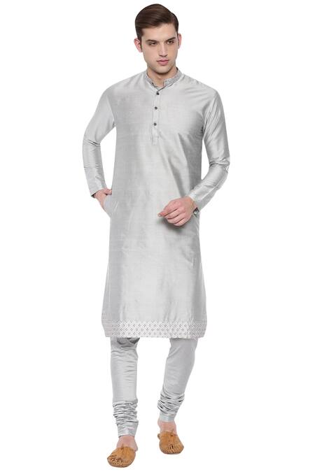 Buy Mayank Modi - Men Gray Cotton, Silk Embroidery Floral Kurta Set Online at Aza Fashions Buy_Mayank Modi - Men_Gray Cotton, Silk Embroidery Floral Kurta Set_Online_at_Aza_Fashions