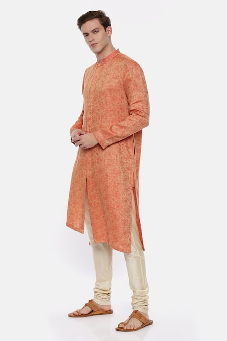 Buy Mayank Modi - Men Orange Jacquard, Linen Asymmetric Kurta Set Online at Aza Fashions Buy_Mayank Modi - Men_Orange Jacquard, Linen Asymmetric Kurta Set_Online_at_Aza_Fashions