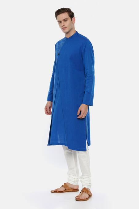 Buy_Mayank Modi - Men_Blue Malai Cotton Overlap Kurta Set_Online_at_Aza_Fashions