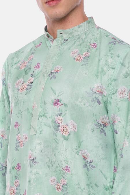 Shop Mayank Modi - Men Blue 100% Linen Printed Kurta Set Online at Aza Fashions Shop_Mayank Modi - Men_Blue 100% Linen Printed Kurta Set _Online_at_Aza_Fashions