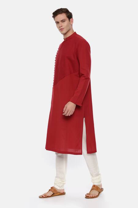 Buy Mayank Modi - Men Red Malai Cotton Overlap Kurta Set Online at Aza Fashions Buy_Mayank Modi - Men_Red Malai Cotton Overlap Kurta Set _Online_at_Aza_Fashions