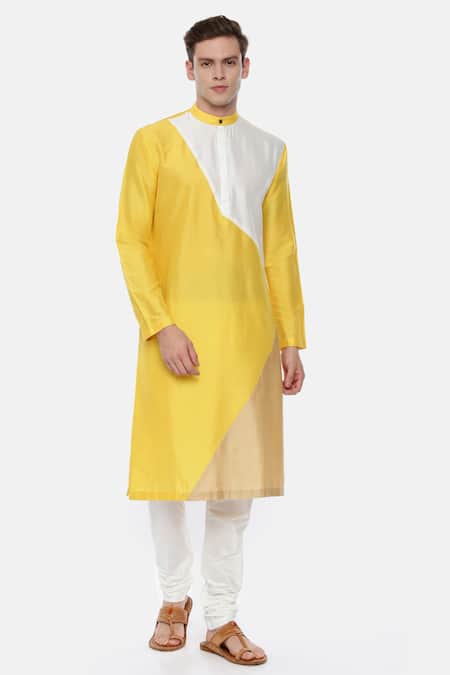 Mayank Modi - Men_Multi Color Silk, Cotton Colorblock Kurta Set_Online_at_Aza_Fashions