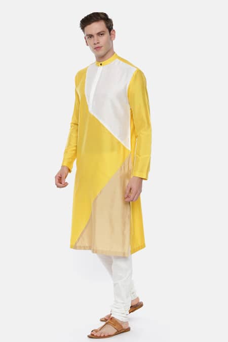 Buy_Mayank Modi - Men_Multi Color Silk, Cotton Colorblock Kurta Set_Online_at_Aza_Fashions