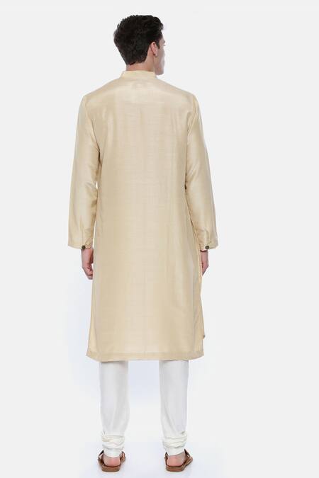 Shop_Mayank Modi - Men_Beige Silk, Linen Draped Kurta Set _at_Aza_Fashions