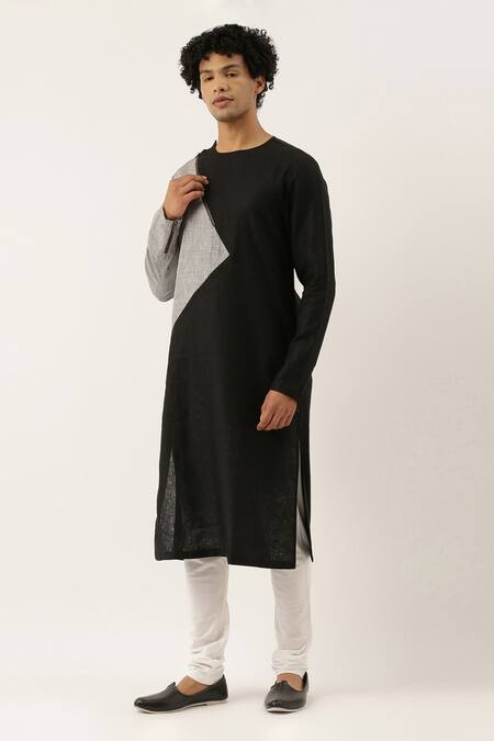 Buy Mayank Modi - Men Black Silk Cotton Colorblock Kurta Set Online at Aza Fashions Buy_Mayank Modi - Men_Black Silk Cotton Colorblock Kurta Set _Online_at_Aza_Fashions