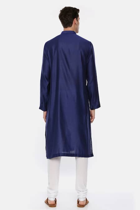 Shop Mayank Modi - Men Blue Silk, Linen Draped Kurta Set at Aza Fashions Shop_Mayank Modi - Men_Blue Silk, Linen Draped Kurta Set_at_Aza_Fashions