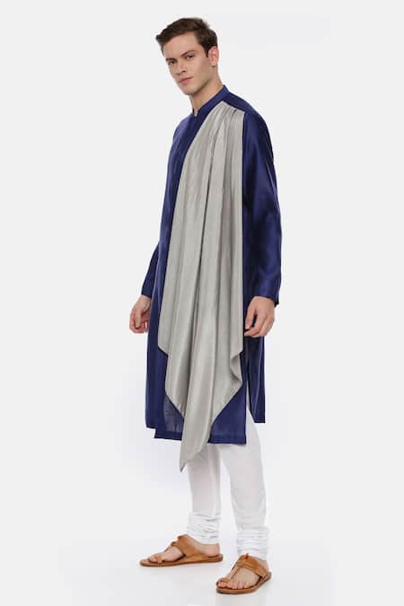 Buy Mayank Modi - Men Blue Silk, Linen Draped Kurta Set Online at Aza Fashions Buy_Mayank Modi - Men_Blue Silk, Linen Draped Kurta Set_Online_at_Aza_Fashions