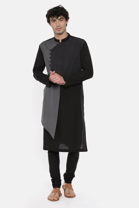 Buy_Mayank Modi - Men_Black Malai Cotton Layered Kurta Set _Online_at_Aza_Fashions