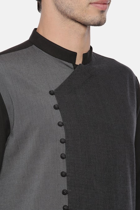 Mayank Modi - Men_Black Malai Cotton Layered Kurta Set _at_Aza_Fashions