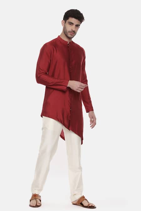 Mayank Modi - Men Red Silk, Cotton Kurta Set Online at Aza Fashions Mayank Modi - Men_Red Silk, Cotton Kurta Set _Online_at_Aza_Fashions