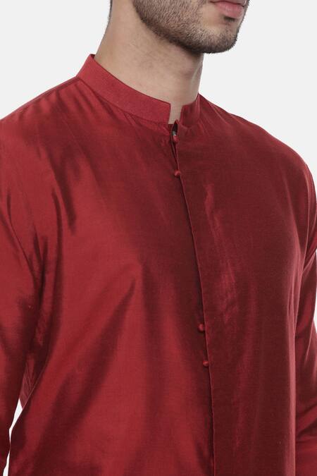 Mayank Modi - Men Red Silk, Cotton Kurta Set at Aza Fashions Mayank Modi - Men_Red Silk, Cotton Kurta Set _at_Aza_Fashions