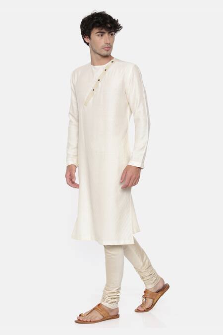 Mayank Modi - Men_Beige Jacquard Kurta Set_Online_at_Aza_Fashions