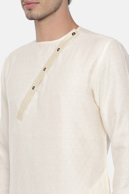 Mayank Modi - Men_Beige Jacquard Kurta Set_at_Aza_Fashions