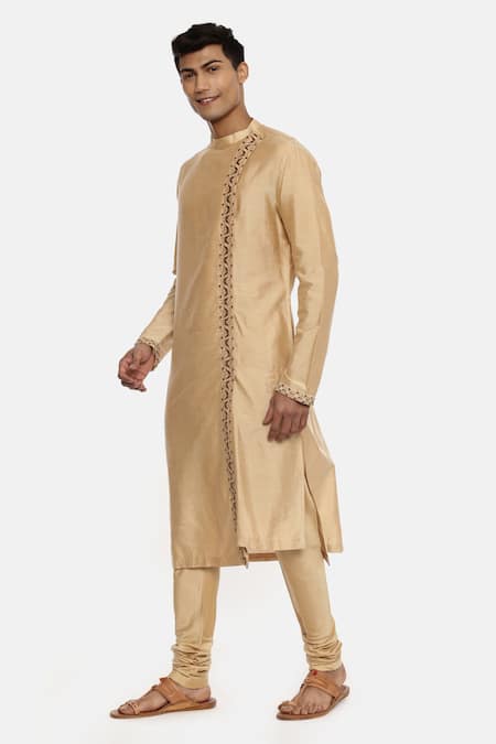 Buy_Mayank Modi - Men_Gold Silk Cotton Kurta Set_Online_at_Aza_Fashions