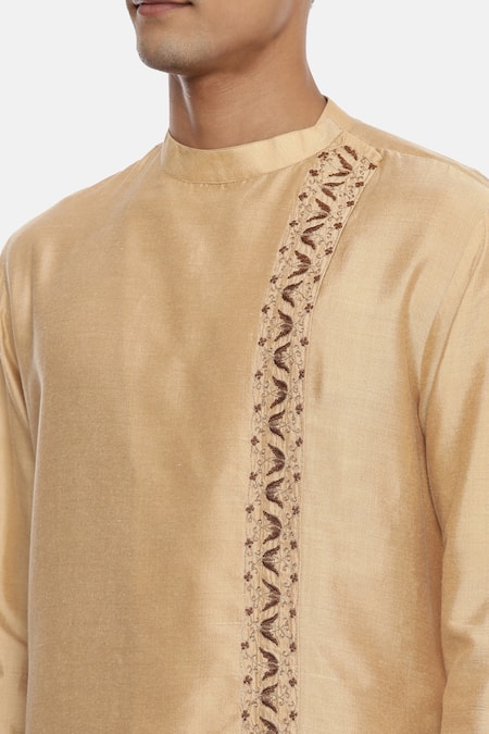 Mayank Modi - Men_Gold Silk Cotton Kurta Set_at_Aza_Fashions