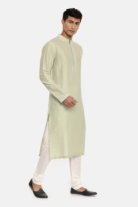 Mayank Modi - Men_Green Silk Cotton Kurta Set_Online_at_Aza_Fashions