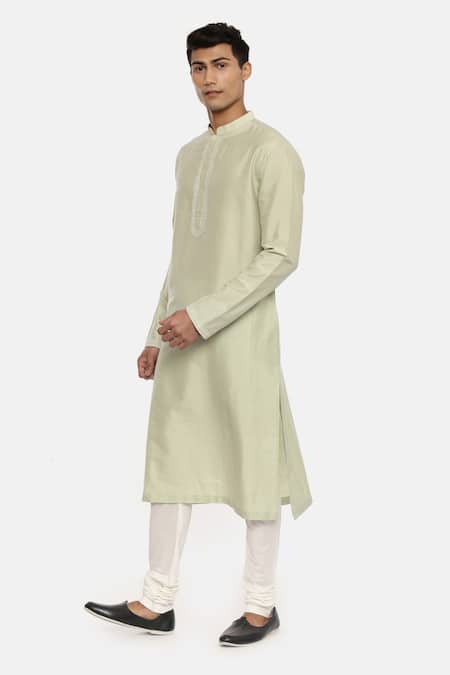 Buy_Mayank Modi - Men_Green Silk Cotton Kurta Set_Online_at_Aza_Fashions