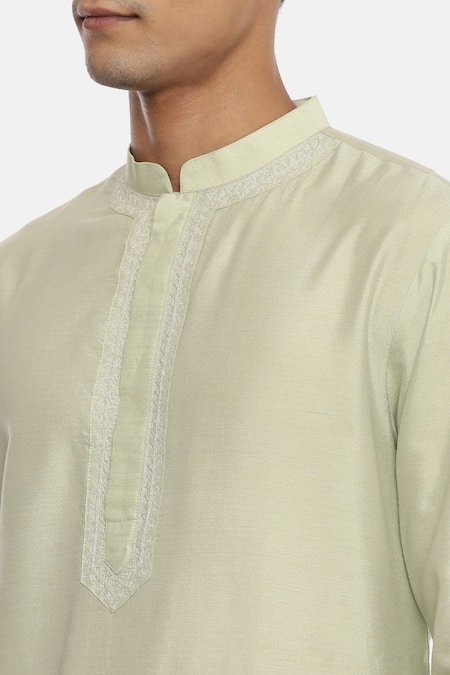 Mayank Modi - Men_Green Silk Cotton Kurta Set_at_Aza_Fashions
