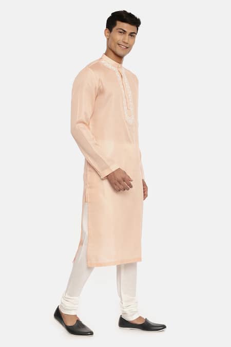 Mayank Modi - Men Pink Silk Satin Kurta Set Online at Aza Fashions Mayank Modi - Men_Pink Silk Satin Kurta Set_Online_at_Aza_Fashions