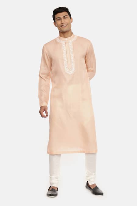 Shop Mayank Modi - Men Pink Silk Satin Kurta Set Online at Aza Fashions Shop_Mayank Modi - Men_Pink Silk Satin Kurta Set_Online_at_Aza_Fashions
