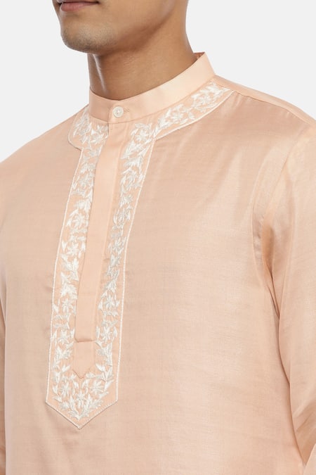 Mayank Modi - Men Pink Silk Satin Kurta Set at Aza Fashions Mayank Modi - Men_Pink Silk Satin Kurta Set_at_Aza_Fashions