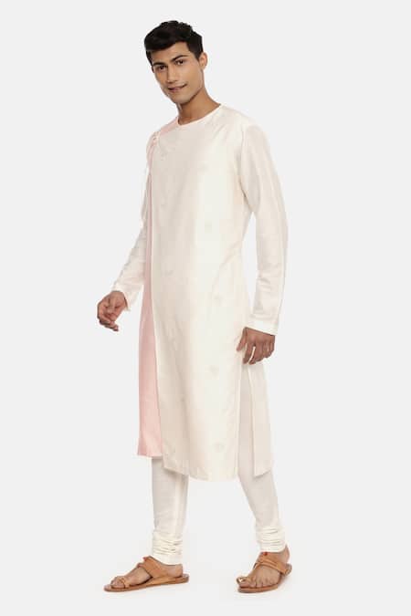 Buy_Mayank Modi - Men_White Silk Cotton Overlap Kurta Set _Online_at_Aza_Fashions
