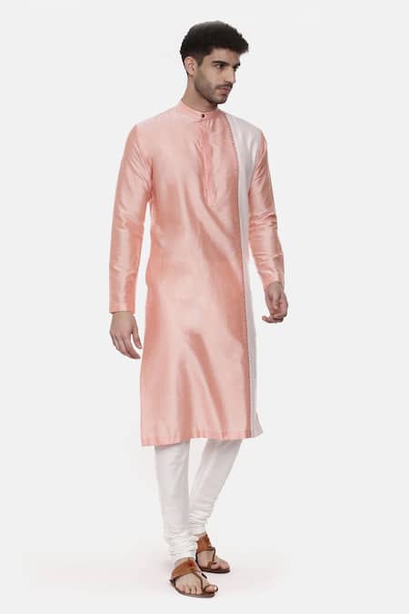 Buy_Mayank Modi - Men_Pink Silk Cotton Colorblock Kurta Set _Online_at_Aza_Fashions
