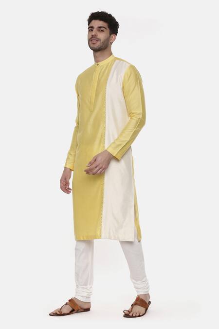 Buy Mayank Modi - Men Yellow Silk Cotton Colorblock Kurta Set Online at Aza Fashions Buy_Mayank Modi - Men_Yellow Silk Cotton Colorblock Kurta Set _Online_at_Aza_Fashions