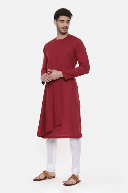 Buy_Mayank Modi - Men_Red Cotton Full Sleeve Kurta Set_Online_at_Aza_Fashions