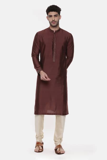 Buy_Mayank Modi - Men_Brown Silk Cotton Full Sleeve Kurta Set_Online_at_Aza_Fashions