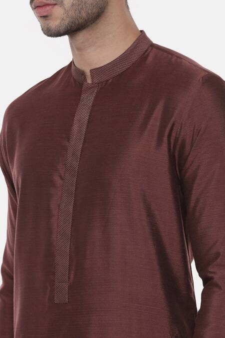 Mayank Modi - Men_Brown Silk Cotton Full Sleeve Kurta Set_at_Aza_Fashions