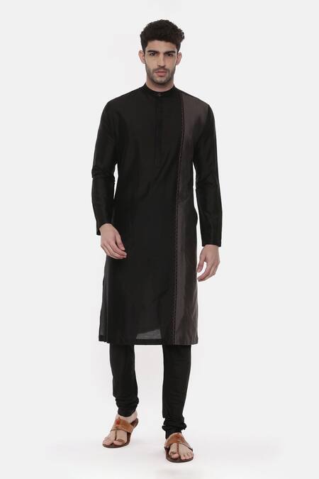 Buy_Mayank Modi - Men_Black Silk Cotton Colorblock Kurta Set _Online_at_Aza_Fashions