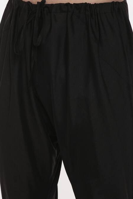 Shop_Mayank Modi - Men_Black Silk Cotton Colorblock Kurta Set _Online_at_Aza_Fashions