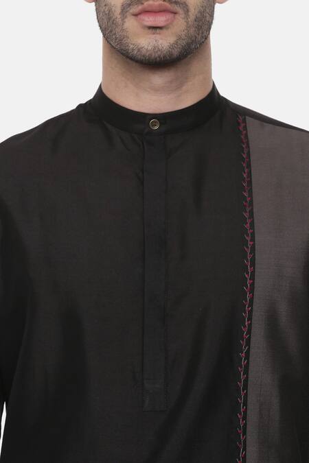 Mayank Modi - Men_Black Silk Cotton Colorblock Kurta Set _at_Aza_Fashions