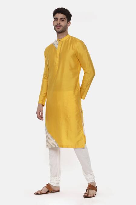 Buy_Mayank Modi - Men_Yellow Chanderi, Silk Embroidery Colorblock Kurta Set For Kids_Online_at_Aza_Fashions