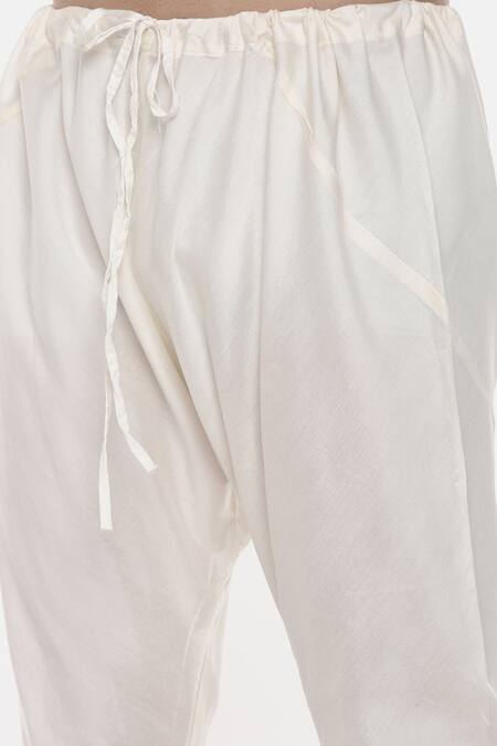 Shop_Mayank Modi - Men_White Chanderi, Silk Cotton Colorblock Tie Up Kurta Set_Online_at_Aza_Fashions