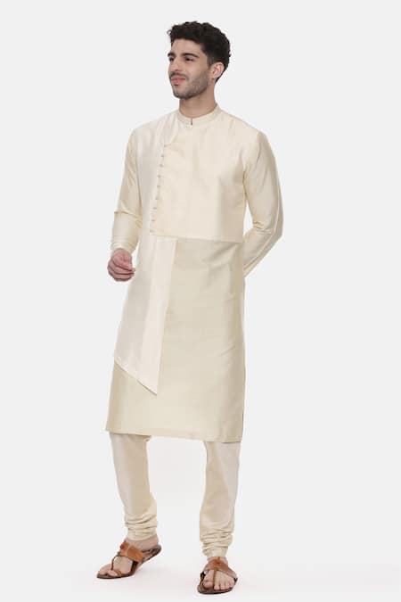 Mayank Modi - Men_Beige Chanderi, Silk Cotton Floral Embroidered Kurta Set _Online_at_Aza_Fashions
