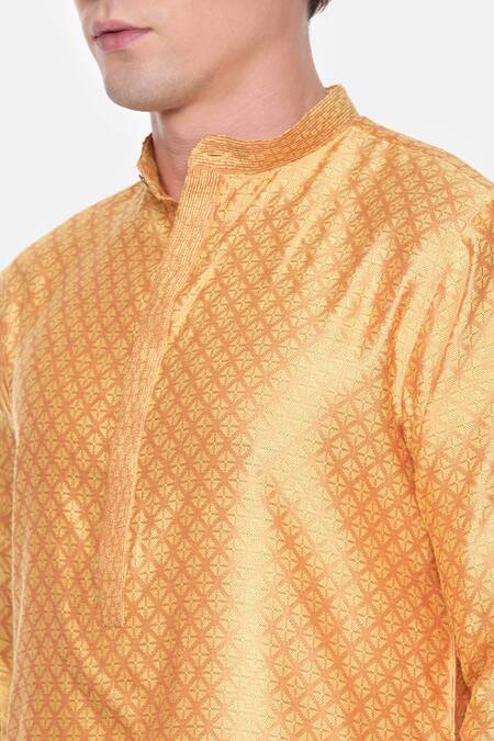 Buy Mayank Modi - Men Yellow Cotton, Silk Embroidery Geometric Pattern Kurta Set For Kids Online at Aza Fashions Buy_Mayank Modi - Men_Yellow Cotton, Silk Embroidery Geometric Pattern Kurta Set For Kids_Online_at_Aza_Fashions