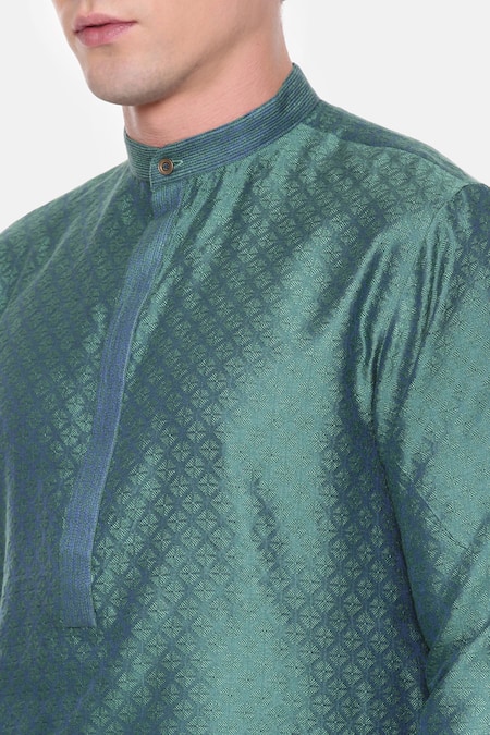 Mayank Modi - Men Blue Cotton, Silk Chevron Pattern Kurta And Churidar Set Online at Aza Fashions Mayank Modi - Men_Blue Cotton, Silk Chevron Pattern Kurta And Churidar Set _Online_at_Aza_Fashions
