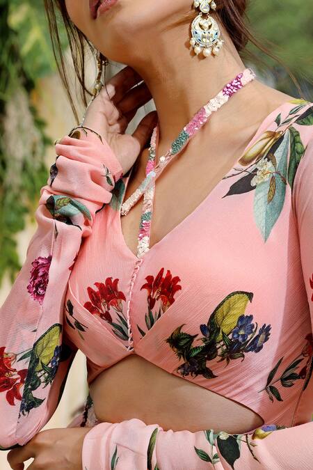 Mahima Mahajan_Pink Organza, Chinnon, Shantoon Floral Print Anarkali With Dupatta_at_Aza_Fashions