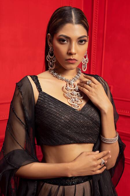 Buy_Mahima Mahajan_Beige Organza, Net, Crepe, Shantoon V Neck Zeba Lehenga Set_Online_at_Aza_Fashions