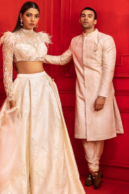 Mahima Mahajan_White Raw Silk Embroidered Sherwani Set _Online_at_Aza_Fashions